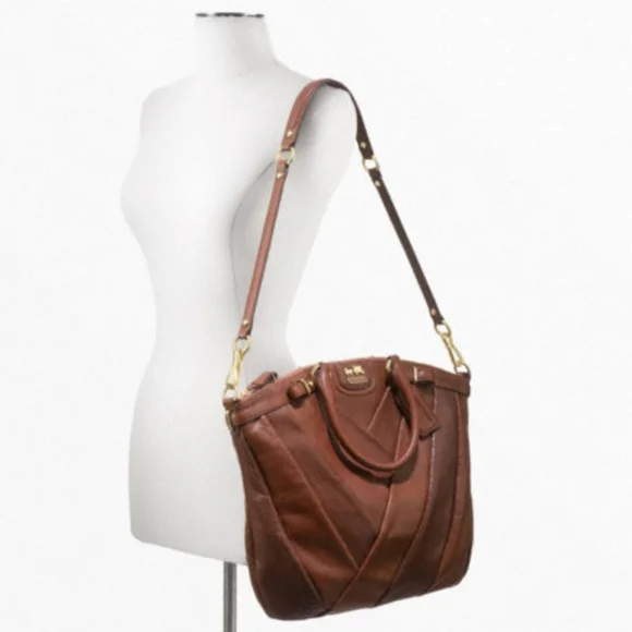 MADISON DIAGONAL PLEATED‎ MIXED EXOTIC LINDSEY SATCHEL (COACH F21318)BRASS/TOBAC